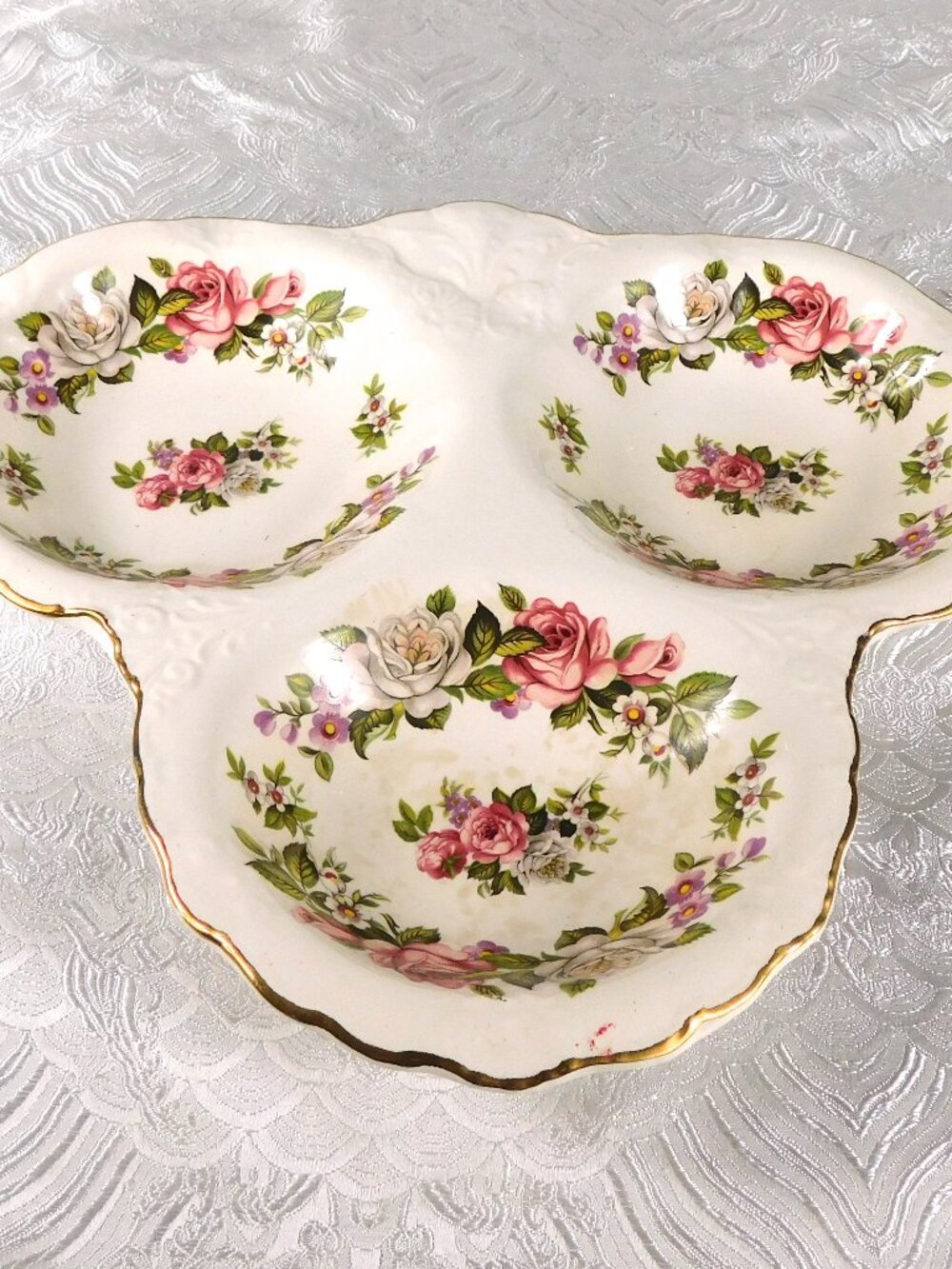 James Kent Old Foley Three Part Relish Dish in Harmony Rose # 27413